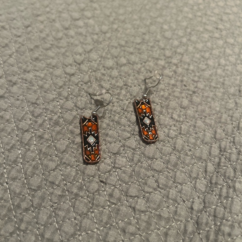Chic Silver and Brown Patterned Earrings